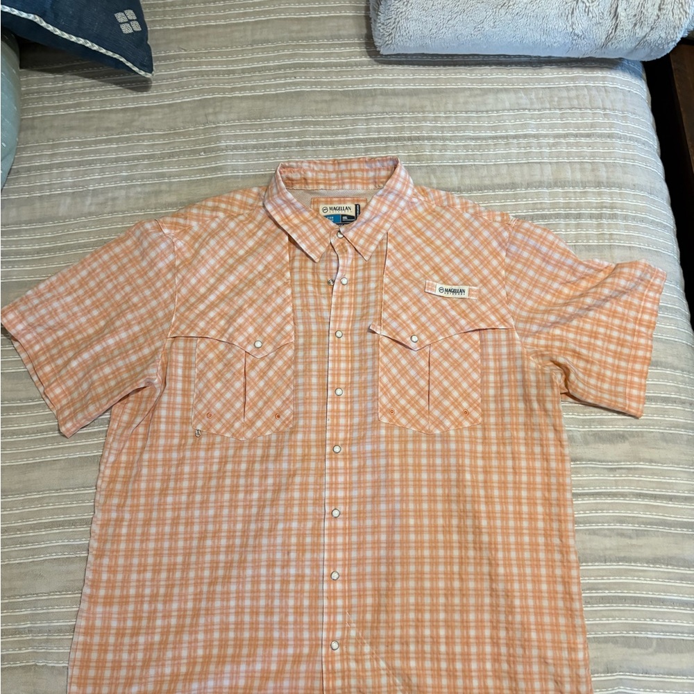 Magellan Outdoors Men's Orange Checkered Shirt